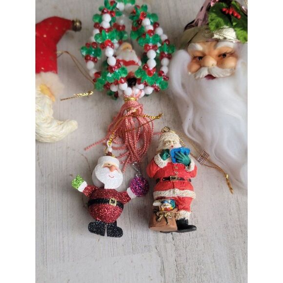 Unique Santa Claus moon face ball bead variety ornament set Xmas glitter - Picture 2 of 8